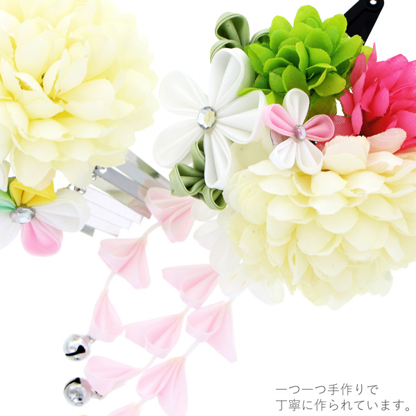 七五三 髪飾り 三歳「つまみ細工 お花の髪飾り 白 933」 お花のパッチン留めミニ髪飾り2点セット 日本製 ヘアアクセサリー お子様用髪飾り 七五三髪飾り【メール便不可】