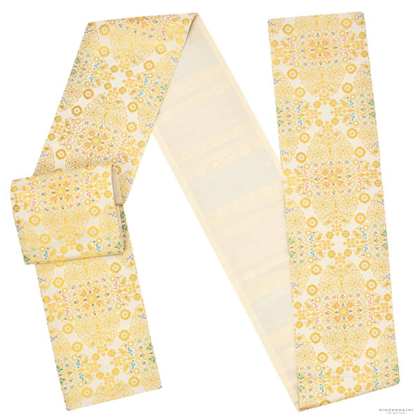 礼装向け 袋帯 単品 お仕立て上がり「白　聖樹文様」フォーマル 全通柄 ポリエステル帯 日本製 訪問着 留袖【メール便不可】