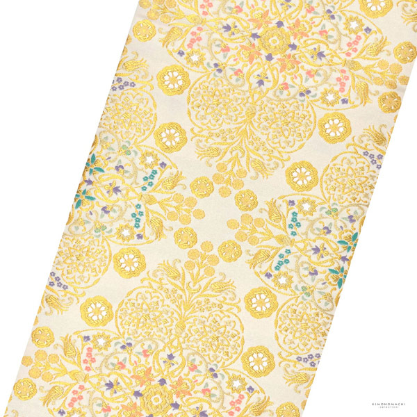 礼装向け 袋帯 単品 お仕立て上がり「白　聖樹文様」フォーマル 全通柄 ポリエステル帯 日本製 訪問着 留袖【メール便不可】