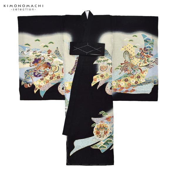 男の子のお宮参り産着 祝い着 「紺青　龍頭の兜、鐙」 熨斗目 のしめ 一つ身 一ツ身 初着 お初着 御祝着 着物 七五三 お宮詣り 祈願 お祈り 子供 キッズ 赤ちゃん ベビー 男児 【メール便不可】