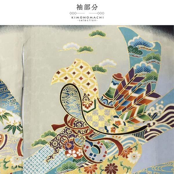 男の子のお宮参り産着 祝い着 「紺青　龍頭の兜、鐙」 熨斗目 のしめ 一つ身 一ツ身 初着 お初着 御祝着 着物 七五三 お宮詣り 祈願 お祈り 子供 キッズ 赤ちゃん ベビー 男児 【メール便不可】