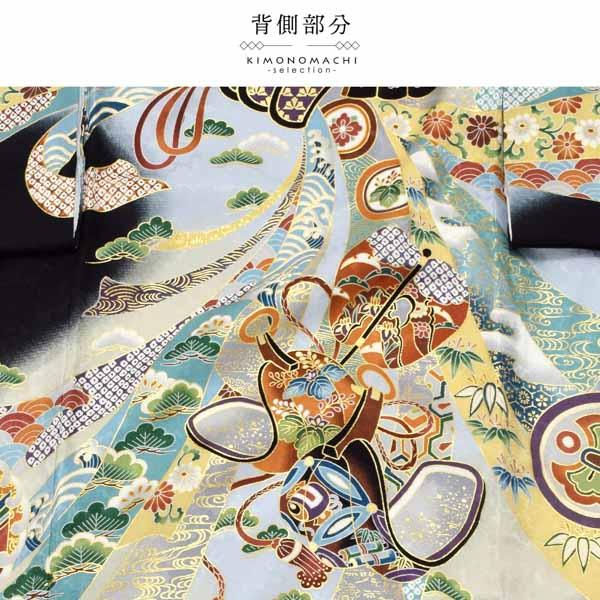 男の子のお宮参り産着 祝い着 「紺青　龍頭の兜、鐙」 熨斗目 のしめ 一つ身 一ツ身 初着 お初着 御祝着 着物 七五三 お宮詣り 祈願 お祈り 子供 キッズ 赤ちゃん ベビー 男児 【メール便不可】