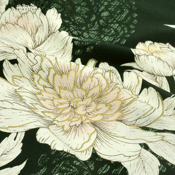 二尺袖着物 単品 百華小紋「牡丹　クロムグリーン」日本製 お仕立て上がり レディース 洗える着物 二尺袖 着物 袴に合わせて 卒業式 謝恩会に＜U＞【メール便不可】