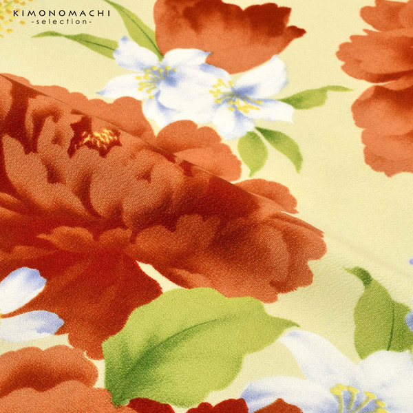 二尺袖着物 単品 百華小紋「芍薬　クリーム色」日本製 お仕立て上がり レディース 洗える着物 二尺袖 着物 袴に合わせて 卒業式 謝恩会に＜U＞【メール便不可】