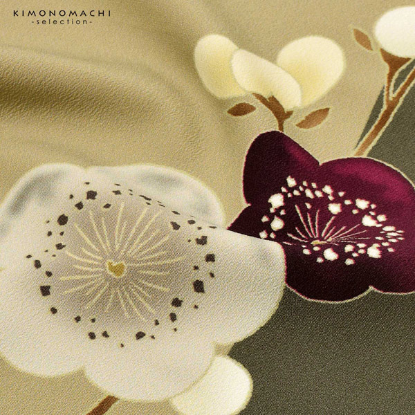 二尺袖着物 単品 絵羽「梅、ライン　ベージュ」日本製 お仕立て上がり レディース 洗える着物 二尺袖 着物 袴に合わせて 卒業式 謝恩会に＜U＞【メール便不可】