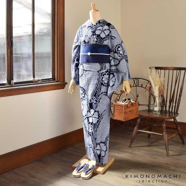 お仕立て上がり絞り浴衣単品「チャーミングなでしこ　紺」有松絞り 女性浴衣単品 レディース浴衣単品 綿 お仕立て上がり浴衣 yukata【メール便不可】