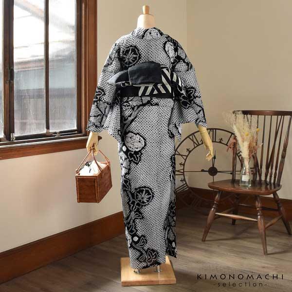 お仕立て上がり絞り浴衣単品「チャーミングあさがお　黒」有松絞り 女性浴衣単品 レディース浴衣単品 綿 お仕立て上がり浴衣 yukata【メール便不可】