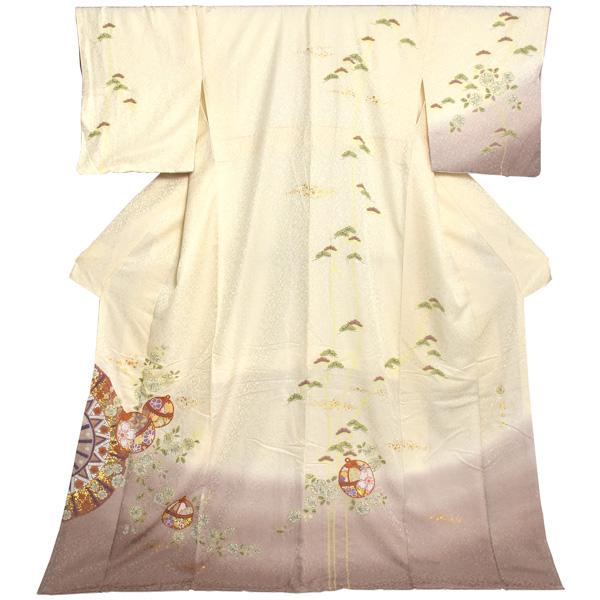 仕立て上がり 訪問着 単品 桂由美 「象牙色　辻が花に松、鈴」 正絹 着物 ブランド訪問着 七五三 入学式 卒業式 卒園式 結婚式 お宮参り 母 ママ 【メール便不可】