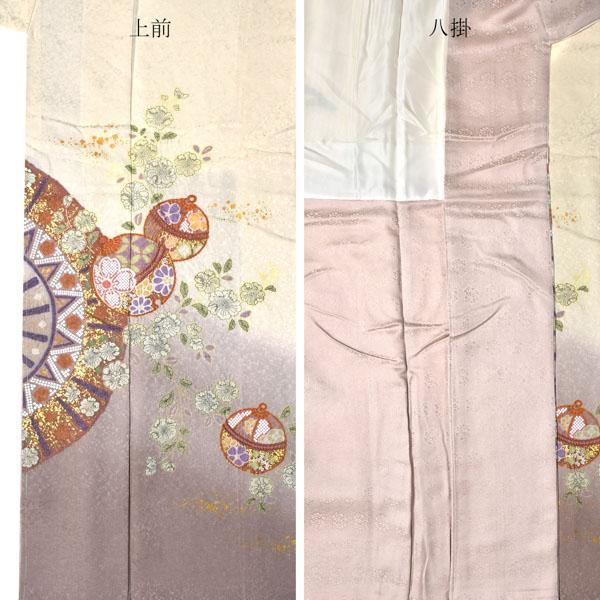 仕立て上がり 訪問着 単品 桂由美 「象牙色　辻が花に松、鈴」 正絹 着物 ブランド訪問着 七五三 入学式 卒業式 卒園式 結婚式 お宮参り 母 ママ 【メール便不可】