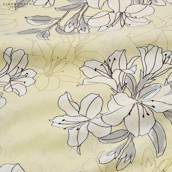 浴衣 子供 女の子 子供浴衣 単品「クリームイエロー 百合」110cm/120cm/130cm/140cm/150cm こども 子ども キッズ ジュニア ゆかた yukata kids【メール便不可】