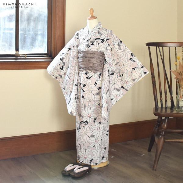 浴衣 子供 女の子 子供浴衣 単品「ダスティピンク　百合」110cm/120cm/130cm/140cm/150cm こども 子ども キッズ ジュニア ゆかた yukata kids【メール便不可】