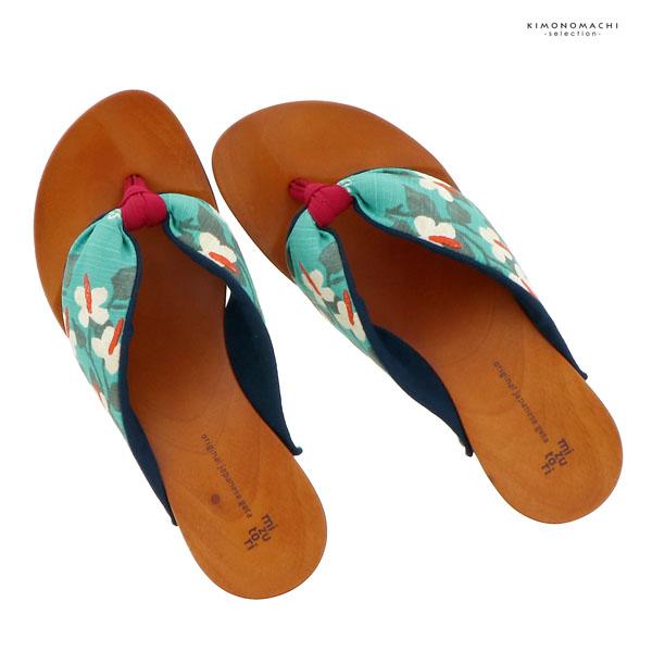 mizutori 下駄 レディース 「四葉とどくだみ　ターコイズブルー」 みずとり 水鳥 女性下駄単品 日本製 足が痛くなりにくい 履き心地の良い下駄 女下駄 女性 浴衣・夏着物に 浴衣下駄 ＜H＞【メール便不可】