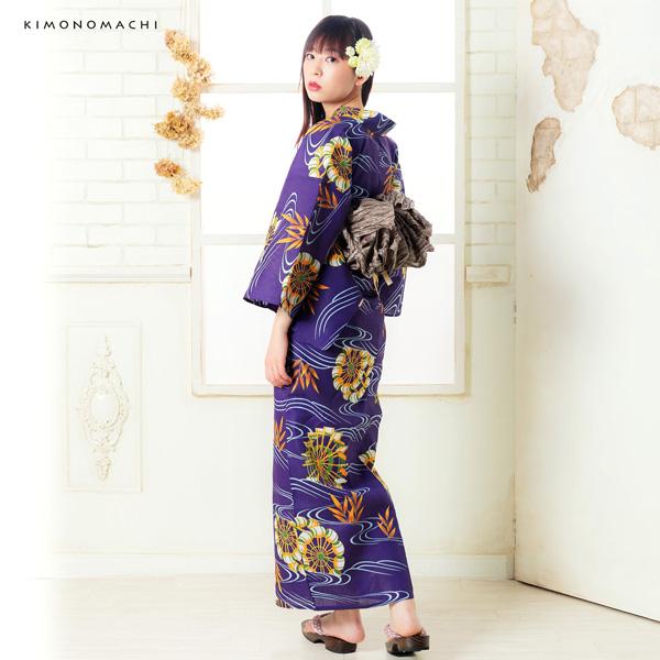浴衣 レディース 浴衣と帯の2点セット 「浴衣 紫色 水車＋兵児帯