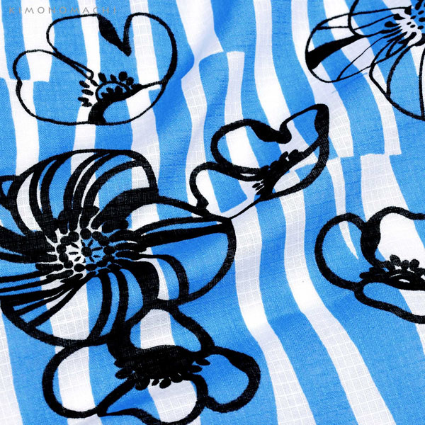 浴衣 レディース 浴衣と帯の2点セット 「浴衣 ブルー レトロフラワー+兵児帯 スレートグレー」 女性浴衣 兵児帯 ゆかた 京都きもの町オリジナル 【メール便不可】