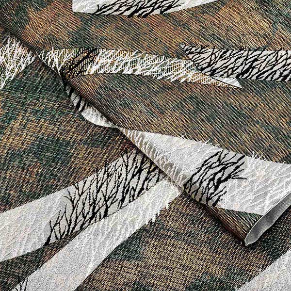 袋帯 カジュアル向け「青緑×金　白銀の蔓帯に山林」日本製 西陣織 西陣織証紙番号No.2409 酒井守謹製 未仕立て 六通柄 洒落帯＜T＞【メール便不可】