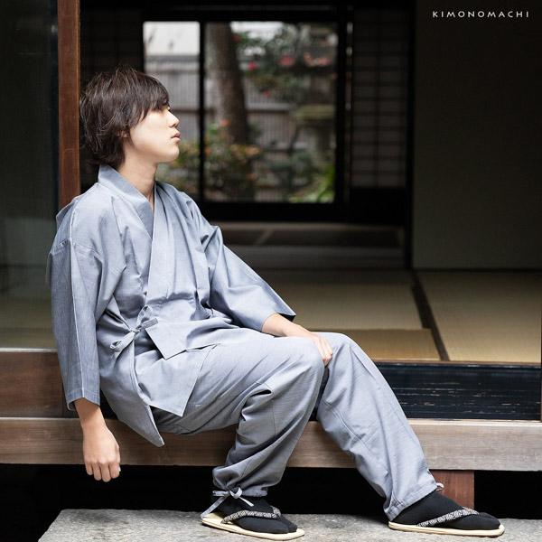 三河木綿 作務衣 単品「ライトグレー」M/Lサイズ SAMUE さむえ セットアップ 上下セット オールシーズン 和服 和装 作業着 部屋着 ルームウェア 普段着 カジュアル【メール便不可】