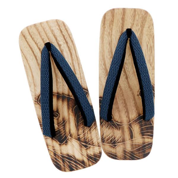 下駄 メンズ 単品「鯉　藍、絣」 鎌倉彫右近下駄 日本製 桐下駄 男下駄 男性 履物 浴衣 甚平 夏着物 浴衣下駄 父の日 敬老の日 誕生日 プレゼント ギフト【メール便不可】