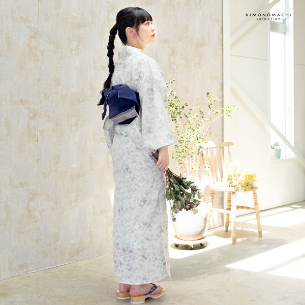 浴衣 レディース 女性浴衣単品「白地　四季花」ポリエステル浴衣 プレタ浴衣 お仕立て上がり浴衣 大人浴衣 Fサイズ 女性用 女性浴衣 ゆかた【メール便不可】