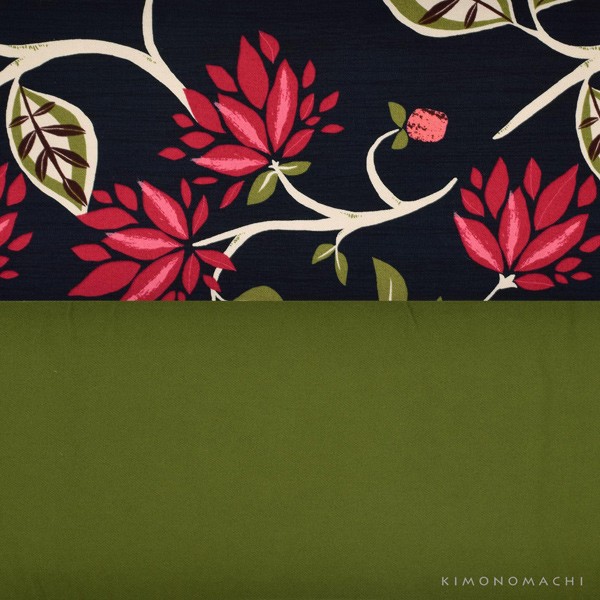 木綿半幅帯「ネイビーブラック モダンフラワー」日本製 KIMONOMACHI オリジナル 木綿帯 半巾帯 コットン細帯 コットン帯 仕立て上がり帯 カジュアル 洒落帯<H>【メール便不可】