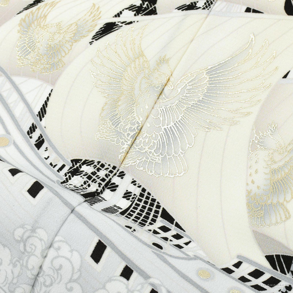 七五三 着物 男の子 5歳 ブランド 羽織袴セット シュセット「モノトーン　グレンチェックに帆船」フルセット 5歳向け 5才 五歳 男児用 着物セット 子供着物 五才のお祝い着【メール便不可】