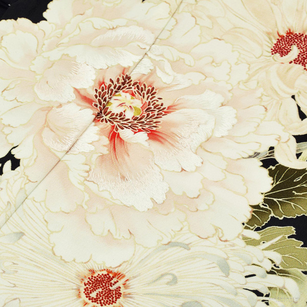 七五三 7歳 四つ身着物フルセット ブランド 芸艸堂「黒地　白、牡丹」女の子 7才 女児用 子供着物 七才のお祝い着向け【メール便不可】