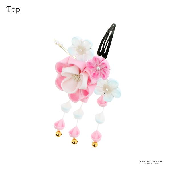 七五三 髪飾り つまみ細工 クリップ 髪飾り 単品「ピンク つまみの八重花」日本製 ヘアアクセサリー お子様用髪飾り 七五三髪飾り【メール便不可】