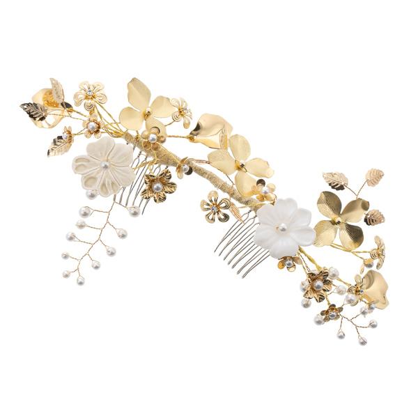 成人式 髪飾り 卒業式 コーム 単品「ゴールド　花枝」日本製 コーム 振袖用髪飾り 結婚式 前撮り 後撮り 着物【メール便不可】