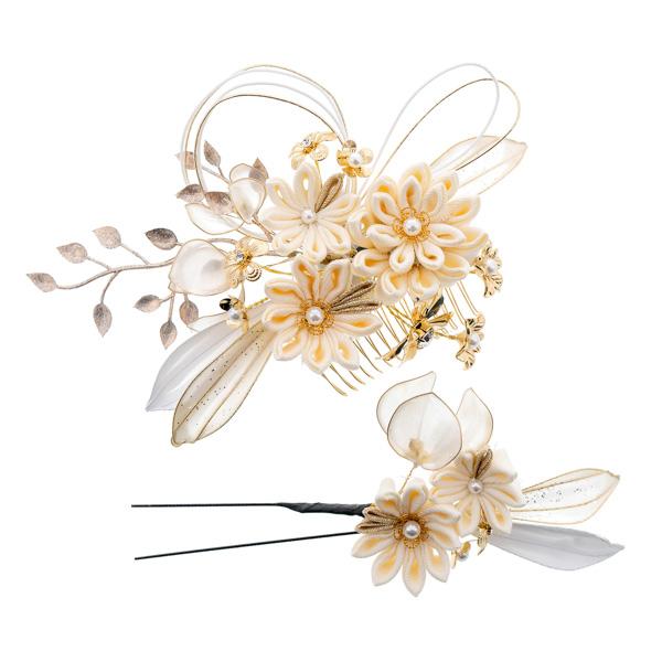 成人式 髪飾り 卒業式 コームとUピンの2点セット「ネールピンク つまみのお花とディップフラワー、水引」日本製 コーム Uピン 水引 振袖用髪飾り 結婚式 前撮り 後撮り 着物【メール便不可】