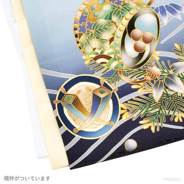 七五三 着物 男の子 5歳 羽織袴セット「水色　兜に波、笹」フルセット 5歳向け 5才 五歳 男児用 着物セット 子供着物 五才のお祝い着【メール便不可】