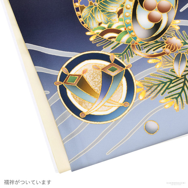 七五三 着物 男の子 5歳 羽織袴セット「墨紺色　兜に波、笹」フルセット 5歳向け 5才 五歳 男児用 着物セット 子供着物 五才のお祝い着【メール便不可】