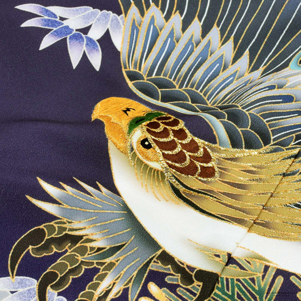 七五三 着物 男の子 5歳 羽織袴セット「紫苑色　鷹に波、笹」フルセット 5歳向け 5才 五歳 男児用 着物セット 子供着物 五才のお祝い着【メール便不可】