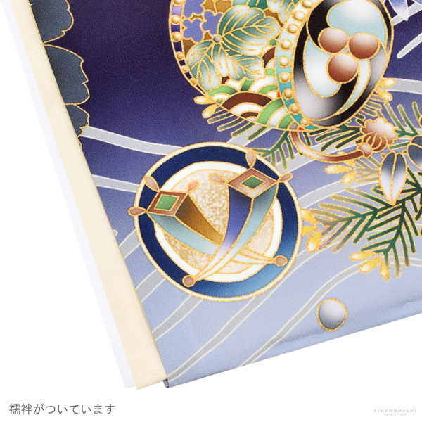 七五三 着物 男の子 5歳 羽織袴セット「紫苑色　鷹に波、笹」フルセット 5歳向け 5才 五歳 男児用 着物セット 子供着物 五才のお祝い着【メール便不可】