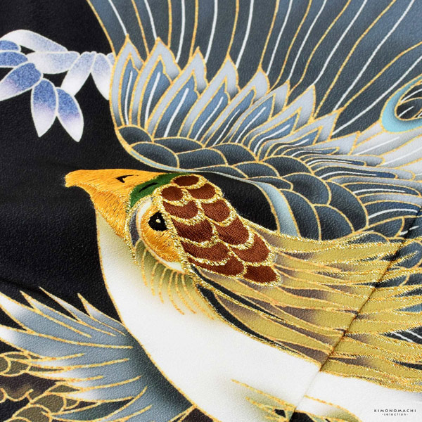 七五三 着物 男の子 5歳 羽織袴セット「黒　鷹に波、笹」フルセット 5歳向け 5才 五歳 男児用 着物セット 子供着物 五才のお祝い着【メール便不可】