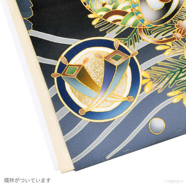 七五三 着物 男の子 5歳 羽織袴セット「黒　鷹に波、笹」フルセット 5歳向け 5才 五歳 男児用 着物セット 子供着物 五才のお祝い着【メール便不可】