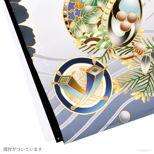 七五三 着物 男の子 5歳 羽織袴セット「白　鷹に波、笹」フルセット 5歳向け 5才 五歳 男児用 着物セット 子供着物 五才のお祝い着【メール便不可】