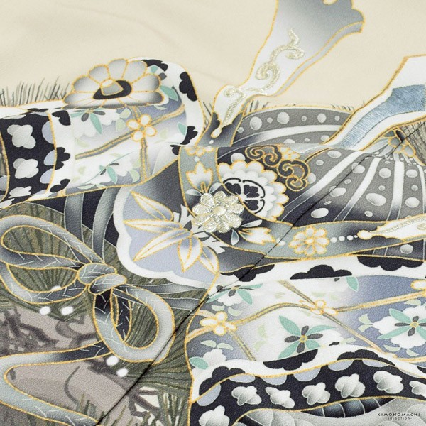 七五三 着物 男の子 5歳 羽織袴セット「灰白色 兜に松」フルセット 5歳向け 5才 五歳 男児用 着物セット 子供着物 五才のお祝い着【メール便不可】