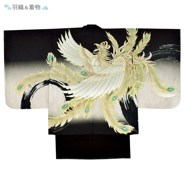 七五三 着物 男の子 5歳 羽織袴セット「黒　鳳凰」フルセット 5歳向け 5才 五歳 男児用 着物セット 子供着物 五才のお祝い着【メール便不可】