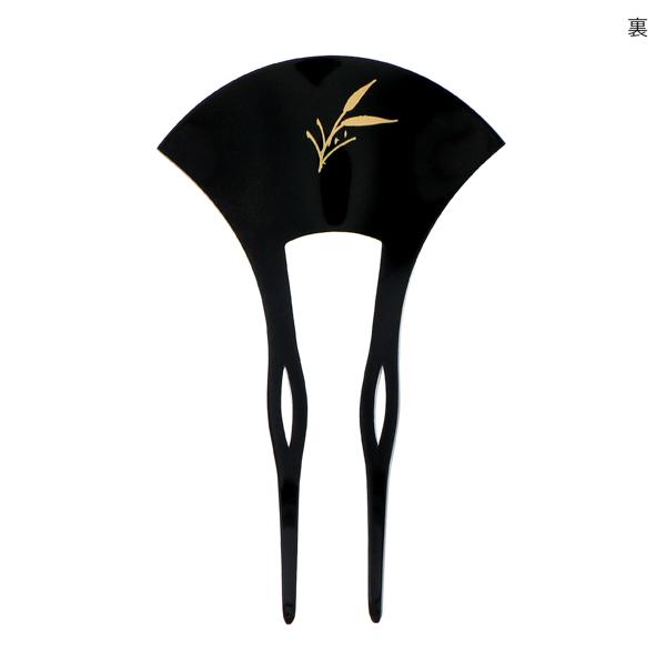 銀杏型かんざし 単品「黒色・べっ甲調 枝垂れ桜に短冊 L23-002」日本製 髪飾り バチ型 フォーマル 訪問着 留袖 向け 蒔絵 手描き 蒔絵かんざし【メール便不可】