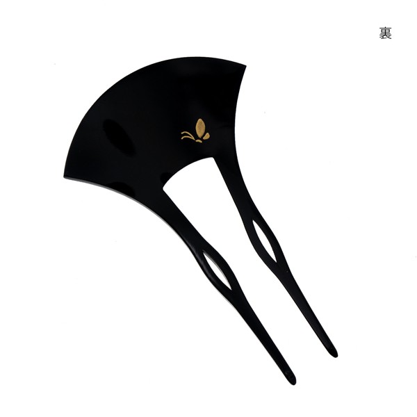 銀杏型かんざし 単品「糸菊 黒・橙」日本製 髪飾り バチ型 フォーマル 訪問着 留袖 向け 蒔絵 手描き 蒔絵かんざし【メール便不可】