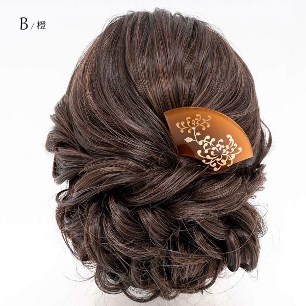 銀杏型かんざし 単品「糸菊 黒・橙」日本製 髪飾り バチ型 フォーマル 訪問着 留袖 向け 蒔絵 手描き 蒔絵かんざし【メール便不可】