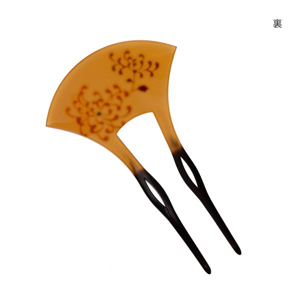 銀杏型かんざし 単品「糸菊 黒・橙」日本製 髪飾り バチ型 フォーマル 訪問着 留袖 向け 蒔絵 手描き 蒔絵かんざし【メール便不可】