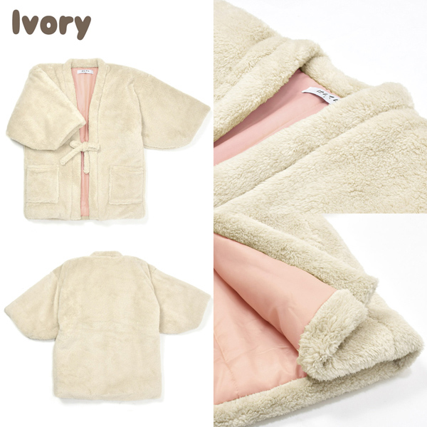 半纏 フリース半纏 レディース 単品「フリース アイボリー・ブラック」M/Lサイズ ふわふわ もこもこ あったか あたたか かわいい はんてん 女性 節電 エコ ぽっかぽか【メール便不可】