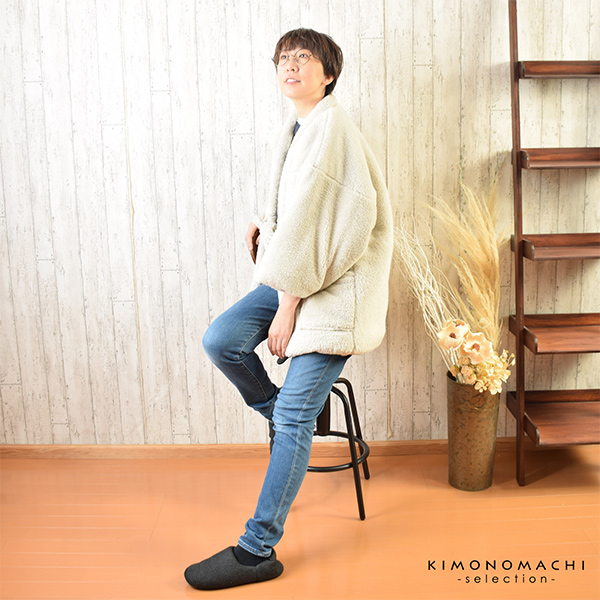 半纏 フリース半纏 レディース 単品「フリース アイボリー・ブラック」M/Lサイズ ふわふわ もこもこ あったか あたたか かわいい はんてん 女性 節電 エコ ぽっかぽか【メール便不可】