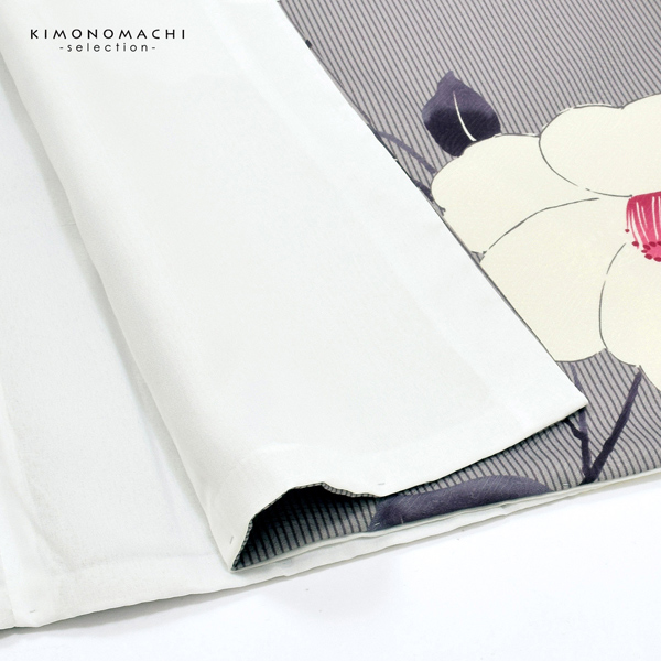 二尺袖着物 単品「縞に椿　グレー」お仕立て上がり レディース 洗える着物 二尺袖 着物 袴に合わせて 卒業式 謝恩会に【メール便不可】