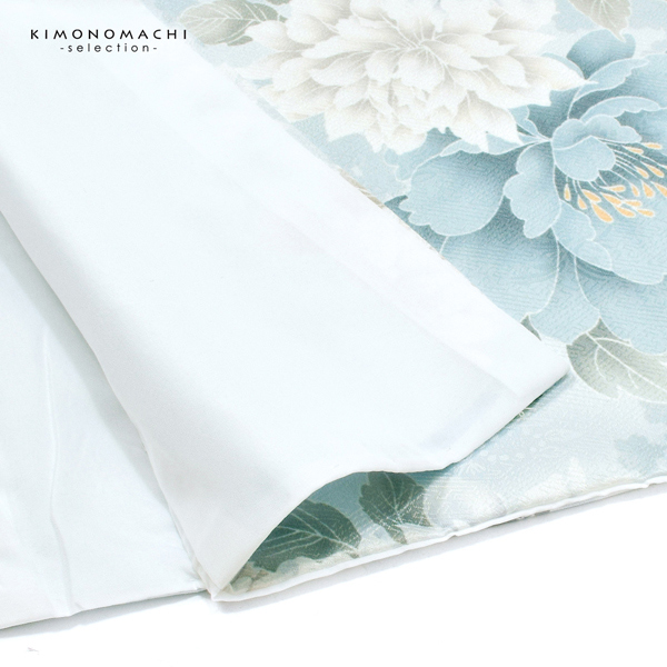 二尺袖着物 単品「牡丹に菊　ベビーブルー」お仕立て上がり レディース 洗える着物 二尺袖 着物 袴に合わせて 卒業式 謝恩会に【メール便不可】