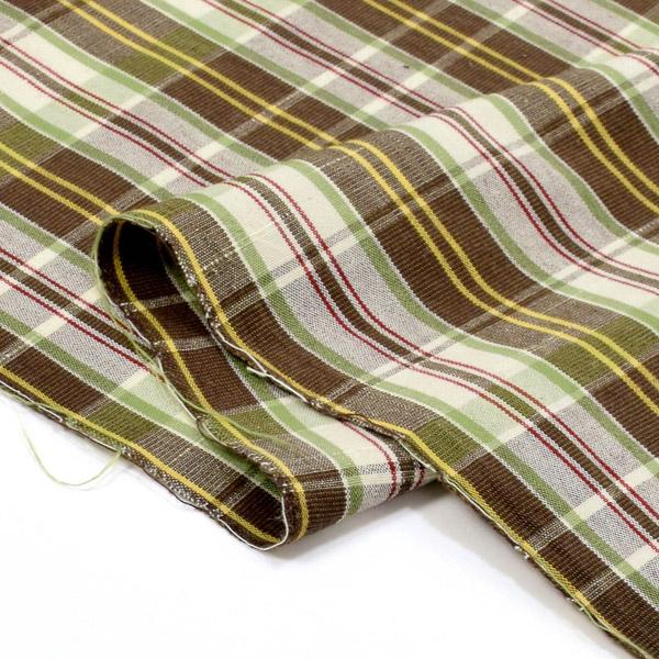 伊勢木綿 洗える着物 反物 レディース「重ね格子　媚茶×白×黄緑」未仕立て 木綿きもの 日本製 三重県 伝統工芸品 単衣 綿 カジュアル 小紋 レディース【メール便不可】