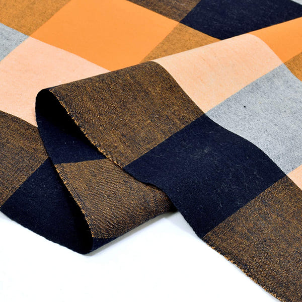 伊勢木綿 洗える着物 単品「六升格子　紺×橙」お仕立て上がり 木綿きもの 日本製 三重県 伝統工芸品 単衣 綿 カジュアル チェック 小紋 レディース キモノ kimono【メール便不可】