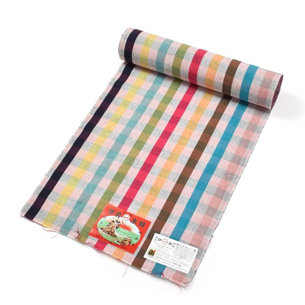伊勢木綿 洗える着物 反物 レディース「重ね格子 杢×カラフルチェック」未仕立て 木綿きもの 日本製 三重県 伝統工芸品 単衣 綿 カジュアル 小紋 レディース【メール便不可】