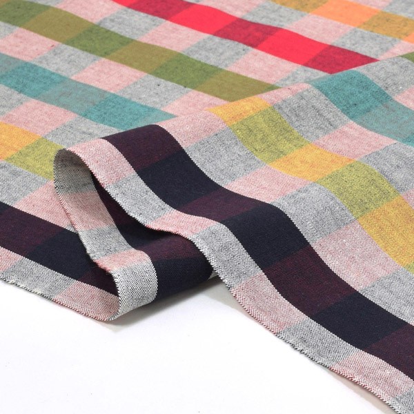 伊勢木綿 洗える着物 反物 レディース「重ね格子 杢×カラフルチェック」未仕立て 木綿きもの 日本製 三重県 伝統工芸品 単衣 綿 カジュアル 小紋 レディース【メール便不可】