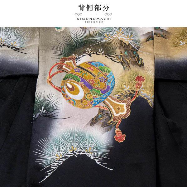 男の子のお宮参り産着 祝い着「黒地 兜の刺繍、松」正絹 日本製 熨斗目 のしめ 一つ身 一ツ身 初着 お初着 御祝着 着物 七五三 お宮詣り 祈願 お祈り 子供 キッズ 赤ちゃん ベビー 男児【メール便不可】